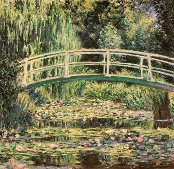  Claude Monet - Puente en el jardín de Monet con nenúfares blancos