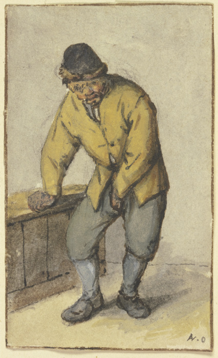 Stehender Bauer von vorn, seine Hose aufknöpfend de Adriaen van Ostade