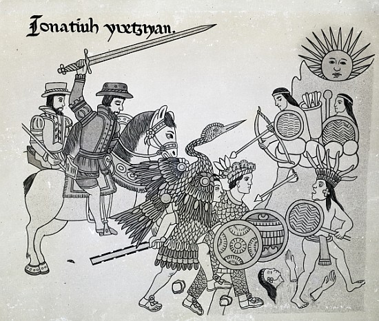 Fight between the Spanish and the Aztecs, plate from ''Antiguedades Mexicanas'' de Alfredo Chavero 1892Spanish School