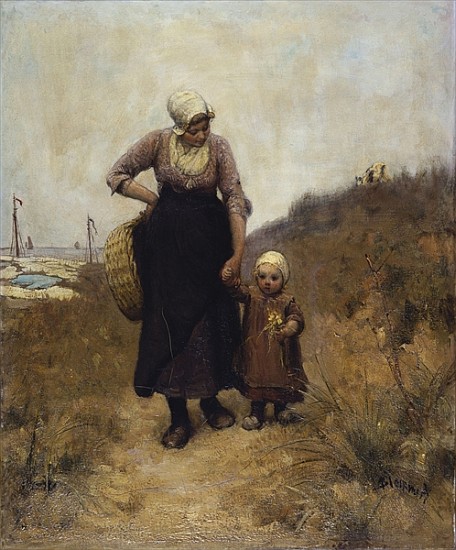 Mother and Child on a Path the SeaBlommers or Bloomers de Bernardus Johannes