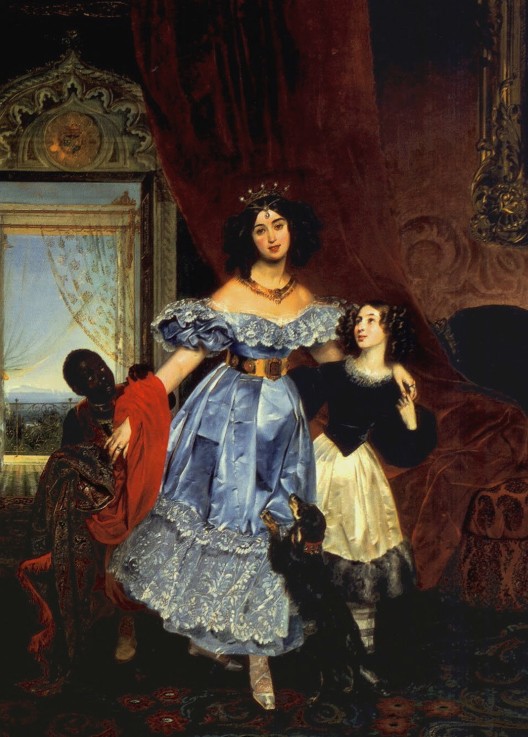 Portrait of Countess Julia Samoilova with her stepdaughter Amazillia Pacini and black boy de Brüllow