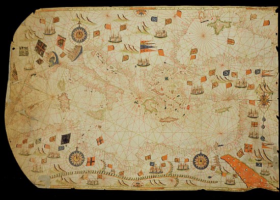The entire Mediterranean Basin, from a nautical chart (ink on vellum) de Calopodio da Candia