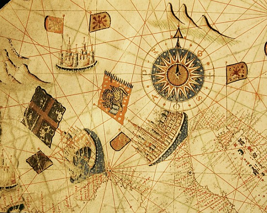 The maritime cities of Genoa and Venice, from a nautical atlas of the Mediterranean and Middle East  de Calopodio da Candia