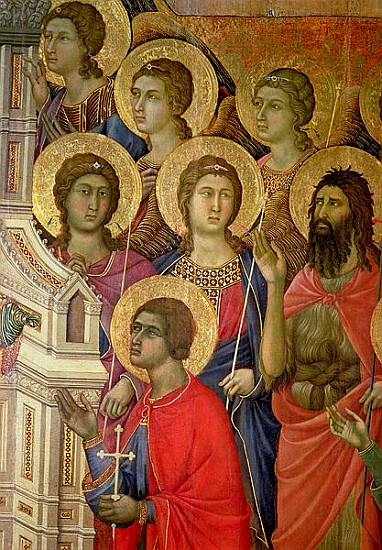 Maesta: Detail of Saints, including St. John the Baptist, 1308-11 de Duccio di Buoninsegna