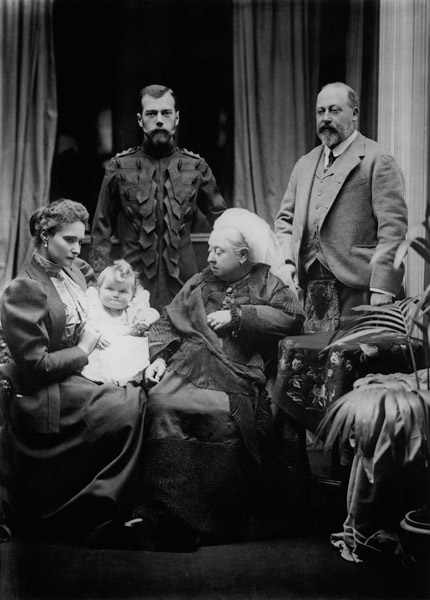 Queen Victoria, Tsar Nicholas II, Tsarina Alexandra Fyodorovna, her daughter Olga Nikolaevna and Alb de English Photographer