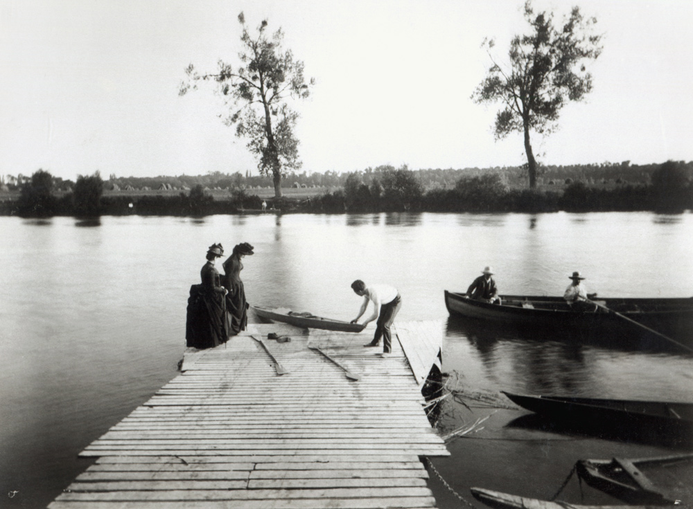 Escena de remo en Île-de-France, hacia 1880 (foto en blanco y negro) - Fotógrafo francés de French Photographer