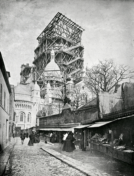 The Construction ot the Sacre Coeur in Montmartre, c.1885-90 (b/w photo)  de French Photographer