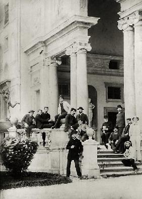 Residents of Villa Medici in Rome, photo sent and dedicated by Claude Debussy (1862-1918) to his par