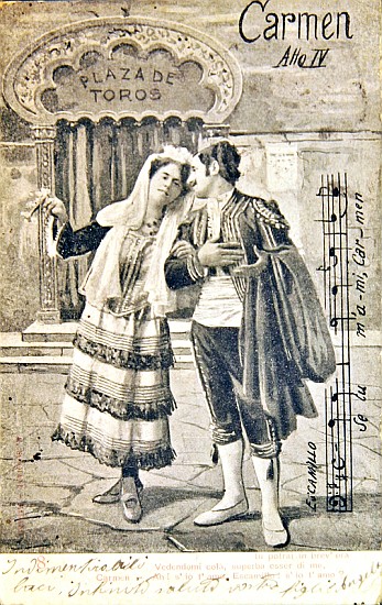 Postcard commemorating the Fourth Act of the opera ''Carmen'', de Georges Bizet