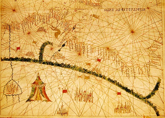 North Africa, from a nautical atlas, 1520(detail from 330916) de Giovanni Xenodocus da Corfu
