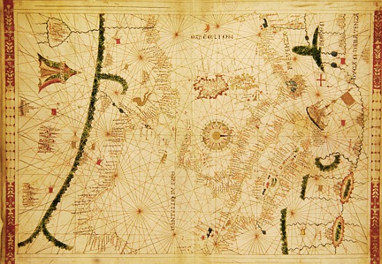 The Central Mediterranean, from a nautical atlas, 1520(see also 330916-330918) de Giovanni Xenodocus da Corfu
