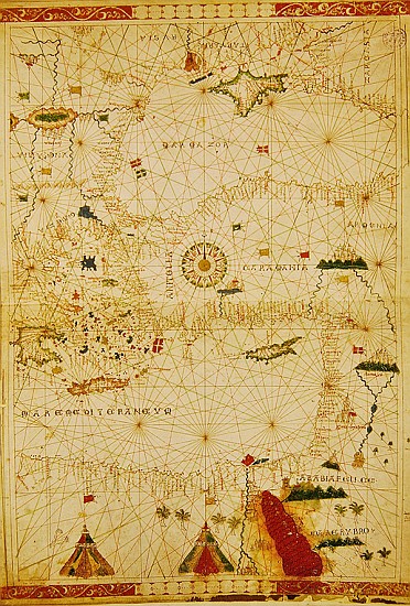 The Eastern Mediterranean, from a nautical atlas, 1520(see also 330914) de Giovanni Xenodocus da Corfu