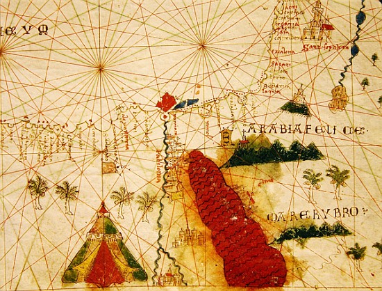 The Red Sea, from a nautical atlas, 1520(detail from 330913) de Giovanni Xenodocus da Corfu