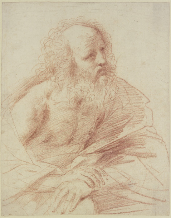 Bärtiger Mann im Mantel nach rechts, die Hände übereinander gelegt de Guercino (Giovanni Francesco Barbieri)