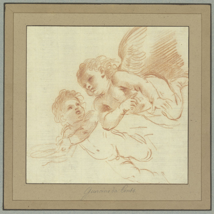 Zwei nach links fliegende Amoretten de Guercino (Giovanni Francesco Barbieri)