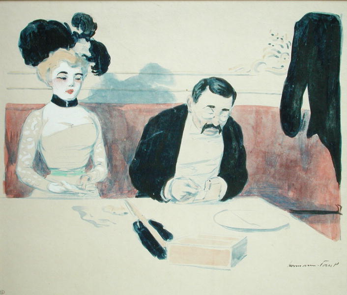 Couple in a Restaurant (w/c on paper)  de Hermann-Paul