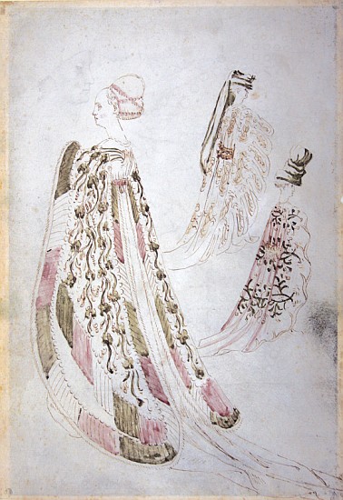 A woman and two men wearing long coats, c.1450 de Italian School