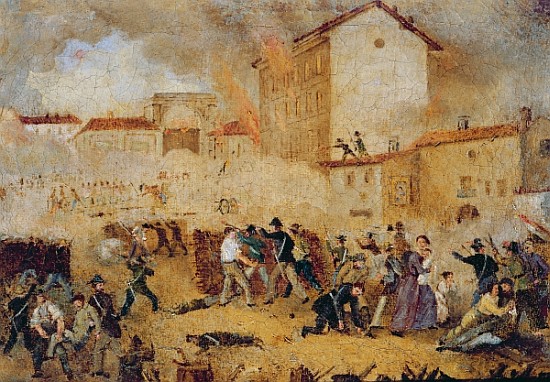 Fighting at Porta Tosa during the Five Days of Milan de Italian School