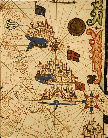 Marseille, Genoa and Venice, from a nautical atlas, 1646(detail from 330937) de Italian School