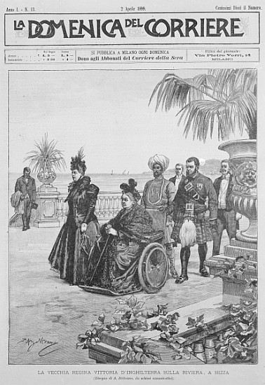 Queen Victoria on the Italian Riviera, frontcover of ''La Domenica del Corriere'', 2nd April 1899 de Italian School