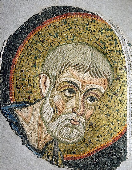 St. John the Baptist: Fragment of a mosaic from the Basilica Ursiana, the former Cathedral of Ravenn de Italian School