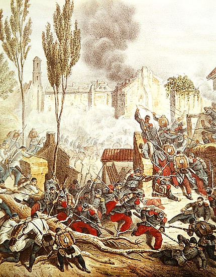 The Piedmontese and The French at the battle of Magenta in 1859 de Italian School