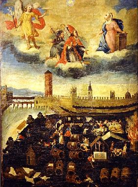 Votive banner depicting the plague in Trento in 1636