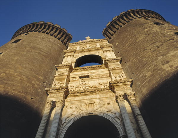 Triumphal arch bearing arms of Aragon and Triumph of Alfonso of Aragon on the exterior of Castelnuov de Italian School