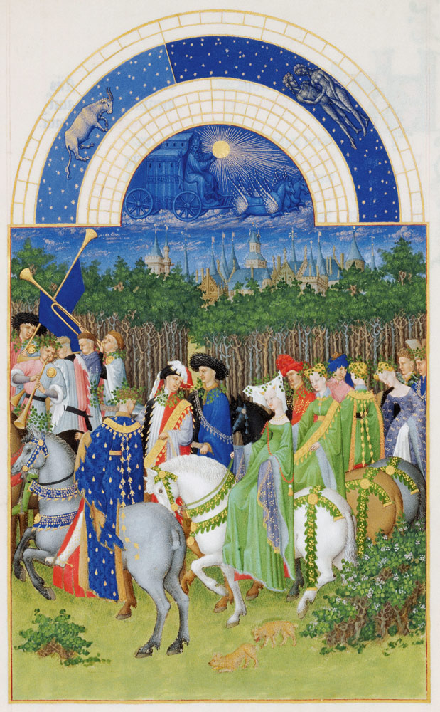 Facsimile of May: Courtly Figures on Horseback, from ''Les Tres Riches Heures du Duc de Berry''  (fo de Limbourg Brothers
