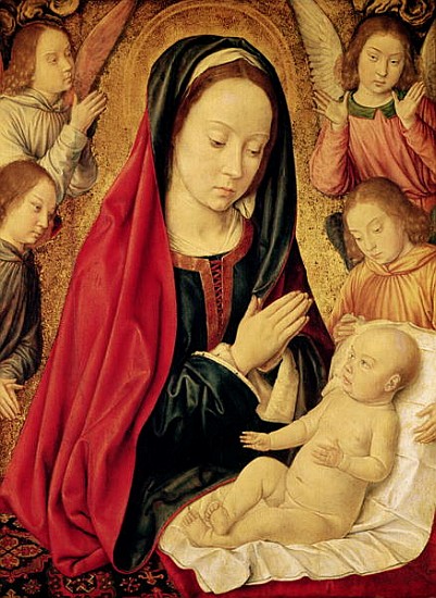 The Virgin and Child Adored Angels de Master of Moulins (Jean Hey)