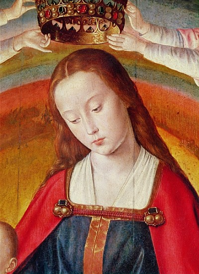 The Virgin Mary with her Crown, detail of the Coronation of the Virgin, centre panel from the Bourbo de Master of Moulins (Jean Hey)