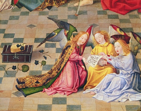 Angel musicians from the right panel of the altarpiece of the Seven Joys of the Virgin, c.1480  (det de Master of the Holy Family