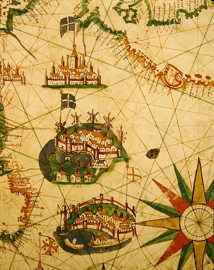 The Cities of Marseille and Genoa with their ports, from a nautical atlas, 1651(detail from 330919) de Pietro Giovanni Prunes