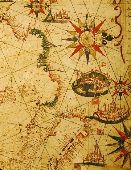The south coast of France, Italy and Dalmatia, from a nautical atlas, 1651(detail from 330924) de Pietro Giovanni Prunes
