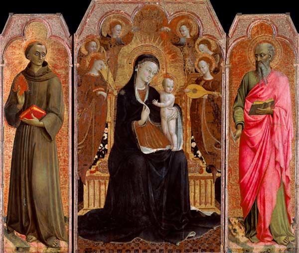 María y el niño Jesús rodeado por seis ángeles de Sassetta (Stefano di Giovanni di Consolo)