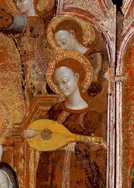Detail of angel musicians from a painting of the Virgin and Child surrounded by six angels, 1437-44 de Sassetta (Stefano di Giovanni di Consolo)