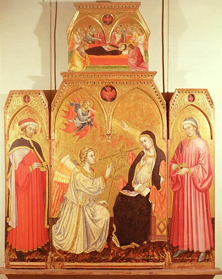 The Annunciation with St. Cosmas and St. Damian, 1409 (gold leaf & tempera on panel) de Taddeo di Bartolo