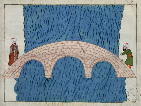 Ms. cicogna 1971, miniature from the ''Memorie Turchesche'' depicting the Galata Bridge de Venetian School