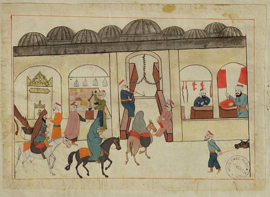 Ms. cicogna 1971, miniature from the ''Memorie Turchesche'' depicting the covered market in Istanbul de Venetian School