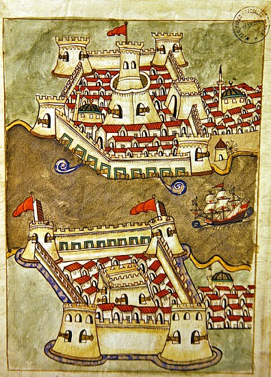 Ms. cicogna 1971, miniature from the ''Memorie Turchesche'' depicting fortresses on the Bosphorus de Venetian School
