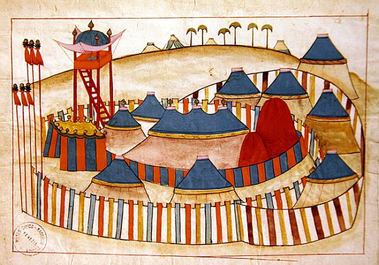 Ms. cicogna 1971, miniature from the ''Memorie Turchesche'' depicting a Turkish camp with look-out t de Venetian School