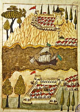 Ms. cicogna 1971, miniature from the ''Memorie Turchesche'' depicting the two great fortresses on th