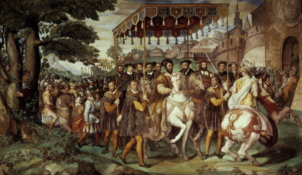 Francis I receives Charles V , Zuccari. de Zuccari