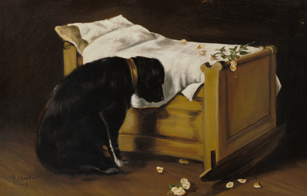 Dog Mourning Its Little Master de A. Archer
