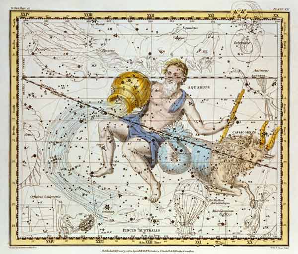 Aquarius and Capricorn, from 'A Celestial Atlas', pub. in 1822 (coloured engraving) de A. Jamieson