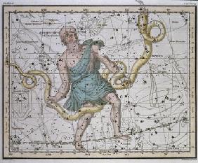 Ophiuchus or Serpentarius, from 'A Celestial Atlas', pub. in 1822 (coloured engraving)