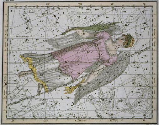 Virgo, from 'A Celestial Atlas', pub. in 1822 (coloured engraving) de A. Jamieson