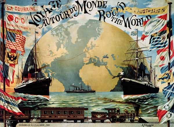 'Voyage Around the World', poster for the 'Compagnie Generale Transatlantique', late 19th century (c de A. Schindeler