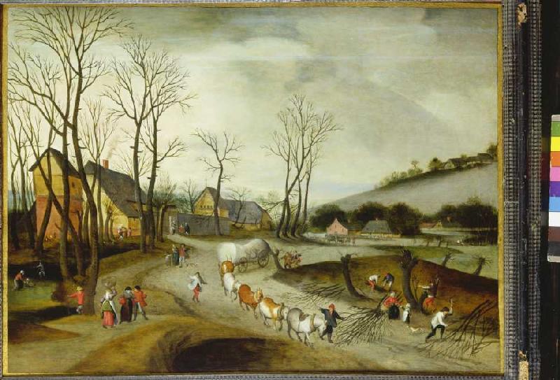 Winter landscape with luggage train and tree felli de Abel Grimmer