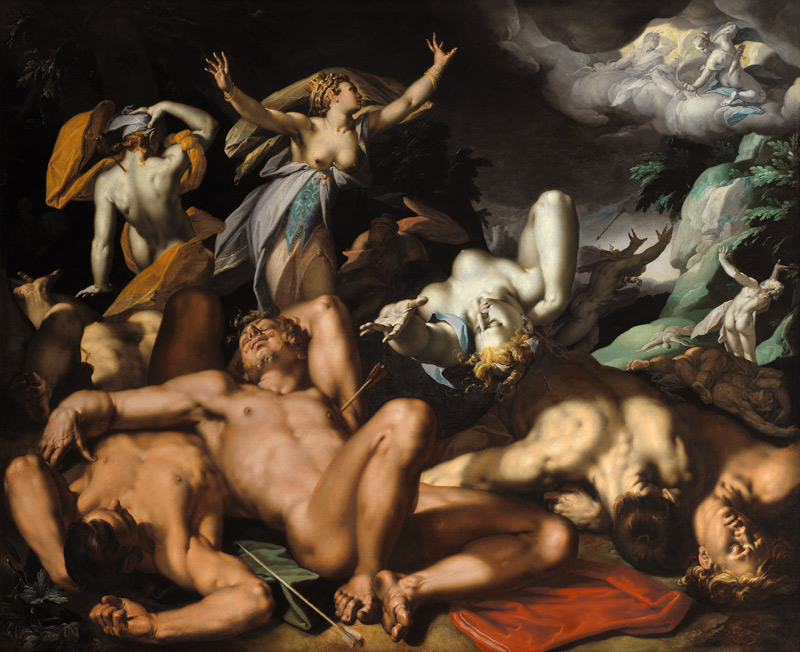 Apollo and Diana Punishing Niobe by Killing her Children de Abraham Bloemaert